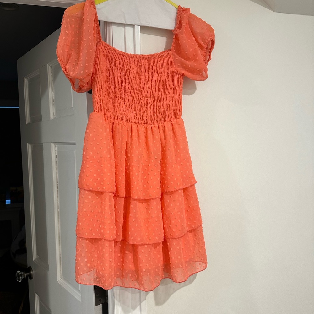 Altar'd State Orange Sundress with Puff Sleeves and Square Neck